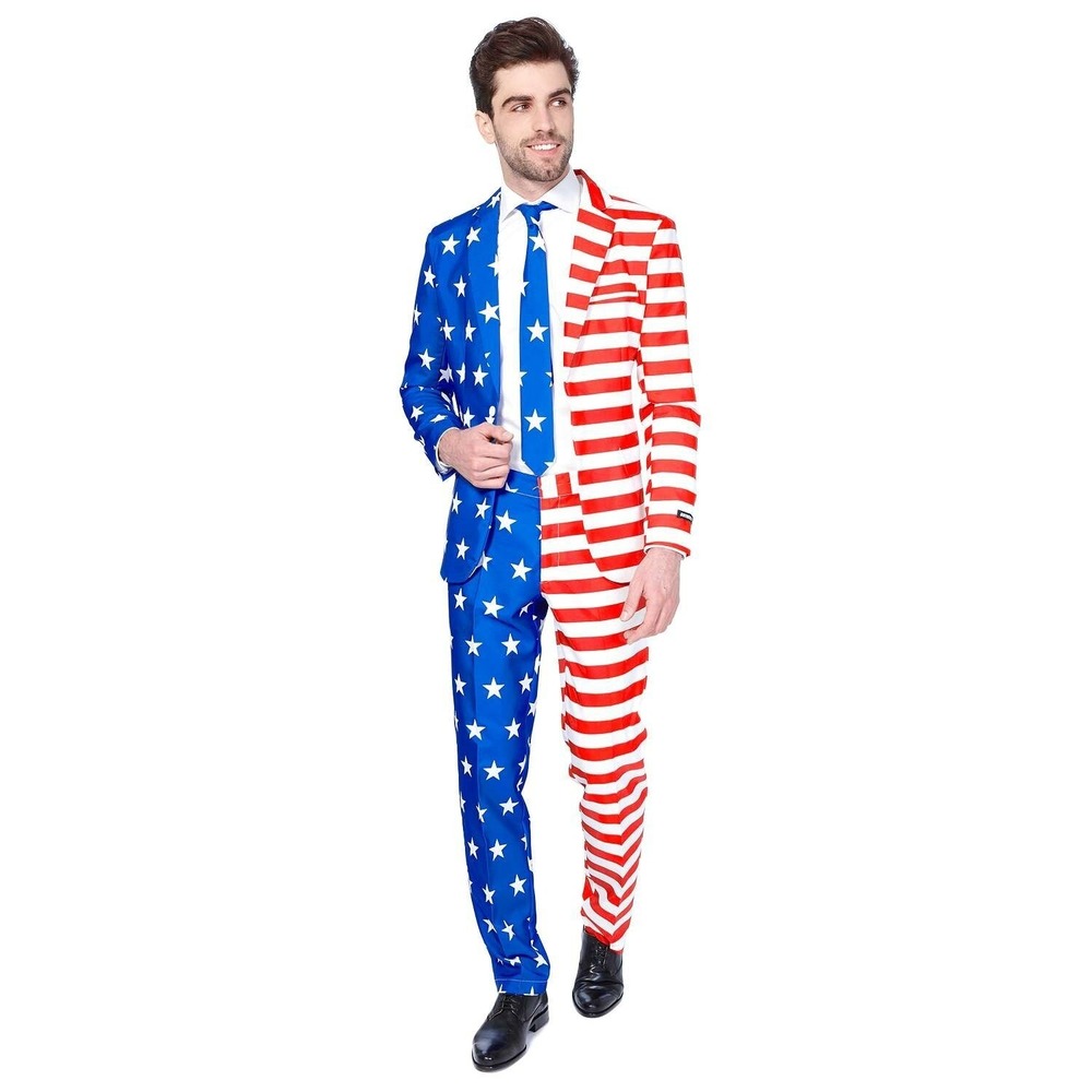 3 Piece United States America Flag Red White Blue Suit Costume Mens L 42-44 - Picture 2 of 8